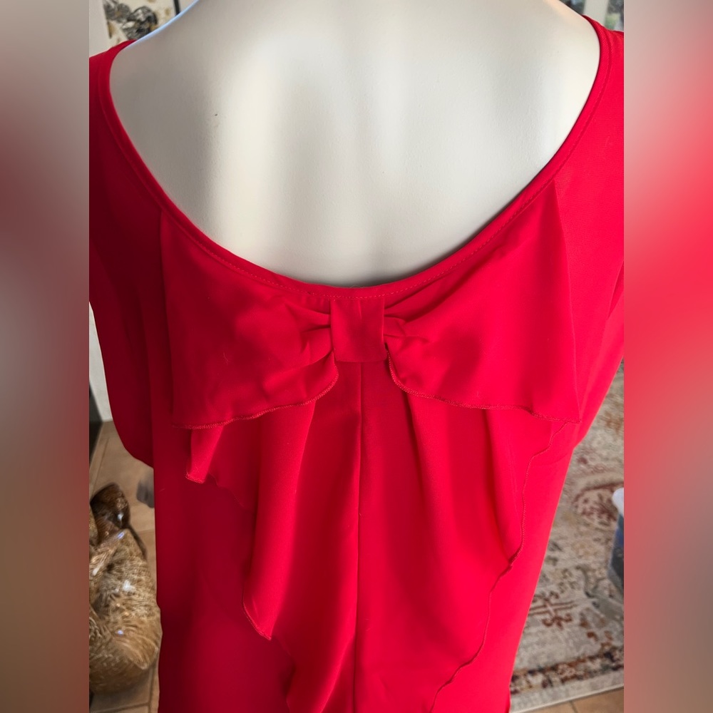 By & By Red Chiffon Giant Bow Blouse Size XL - Picture 9 of 12